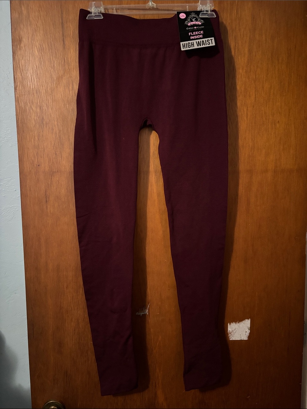 Cotton Candy High Waist Fleece-Lined Leggings - Burgundy